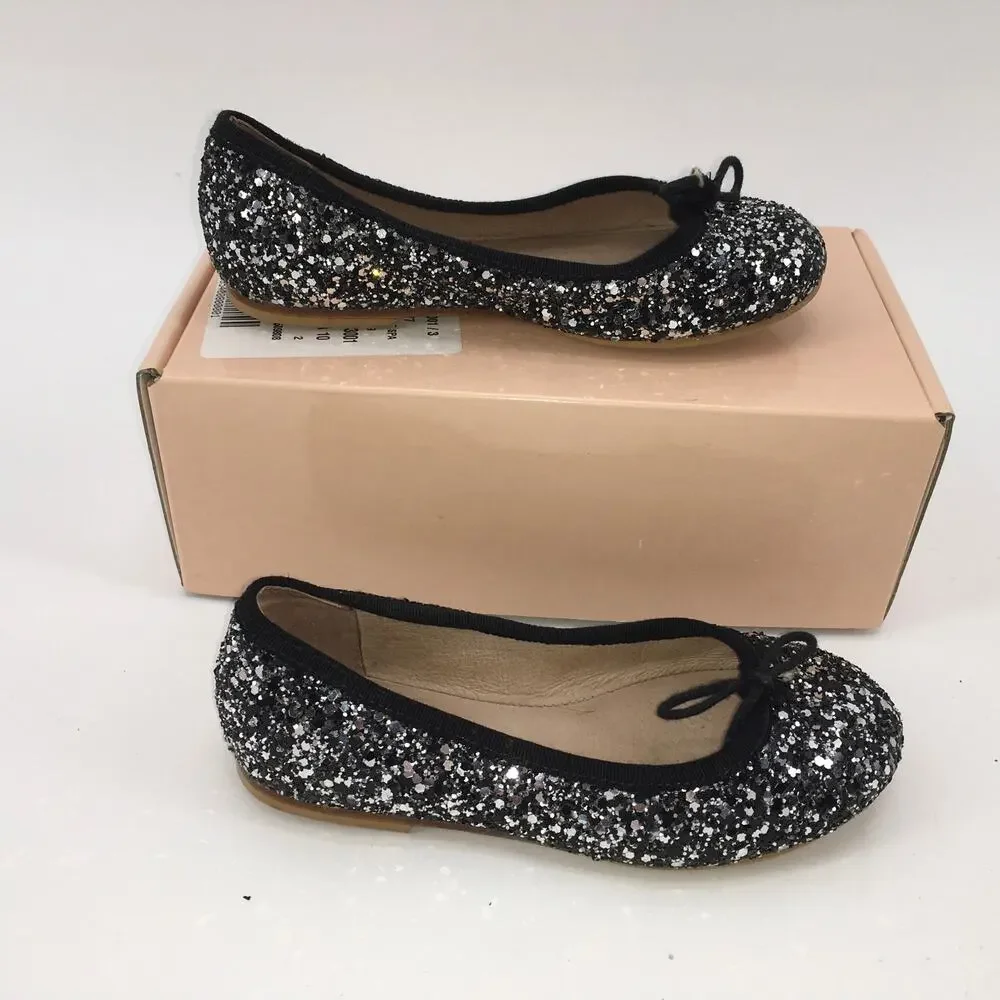 Bloch Helia Girls Sparkle Ballet Flats Shoe US 10 EU28 Silver Black Leather Sole